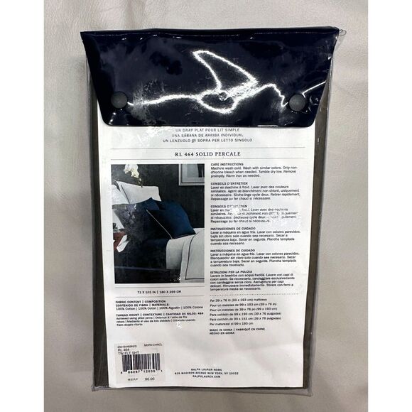 Ralph Lauren RL 464 Solid Percale Twin Flat Sheet Modern Charcoal Cotton NEW - Picture 3 of 6